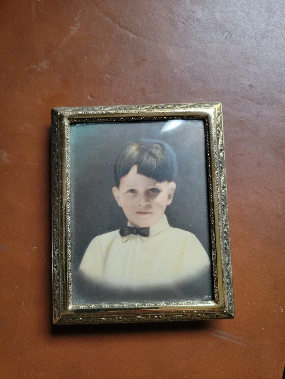 Vintage Gold Tone Metal Frame With Vintage Photo Of Boy 4.25x3.75